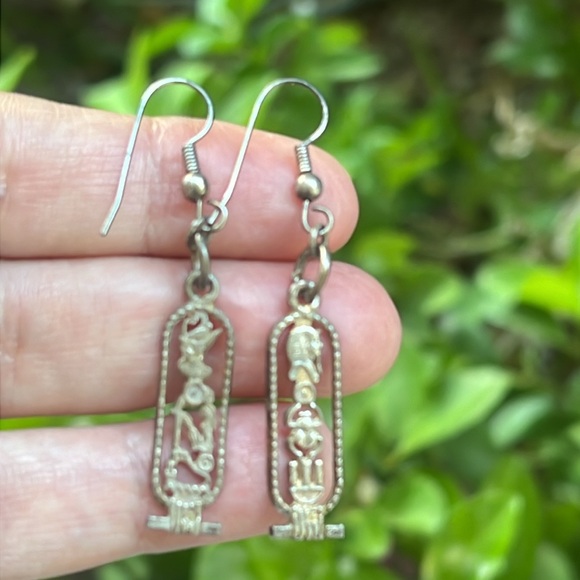 Vintage Egyptian Cartouche Dangling Earrings - Picture 2 of 16